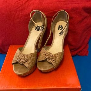 Tan platform ankle strap sandals